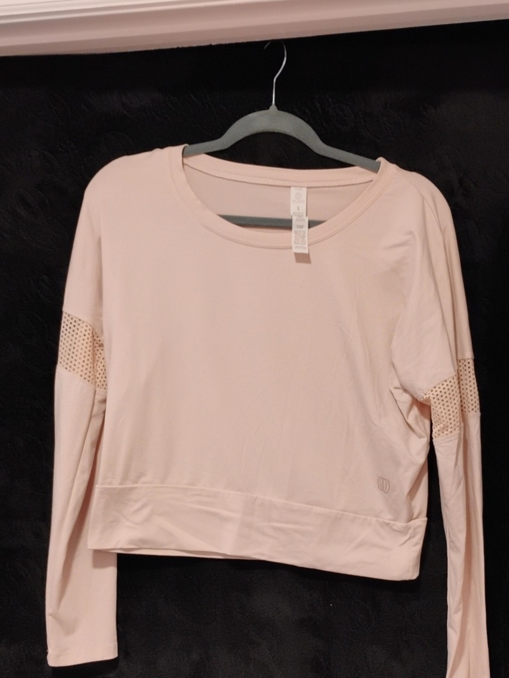 Balance Collection Light Pink Cropped Mesh-Sleeve Sweatshirt
